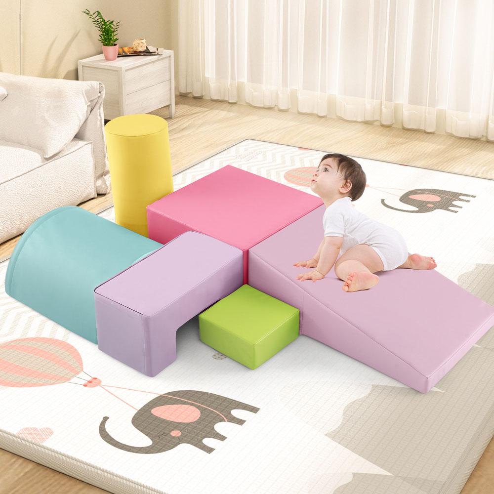 Costway Macaron Pink Toddler Foam Climbing Blocks with PU Cover Image 2
