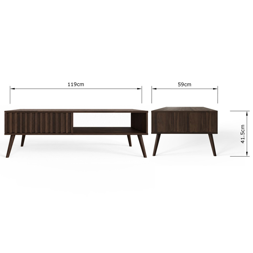 GFW Rowan Single Drawer Single Shelf Walnut Slatted Coffee Table Image 9
