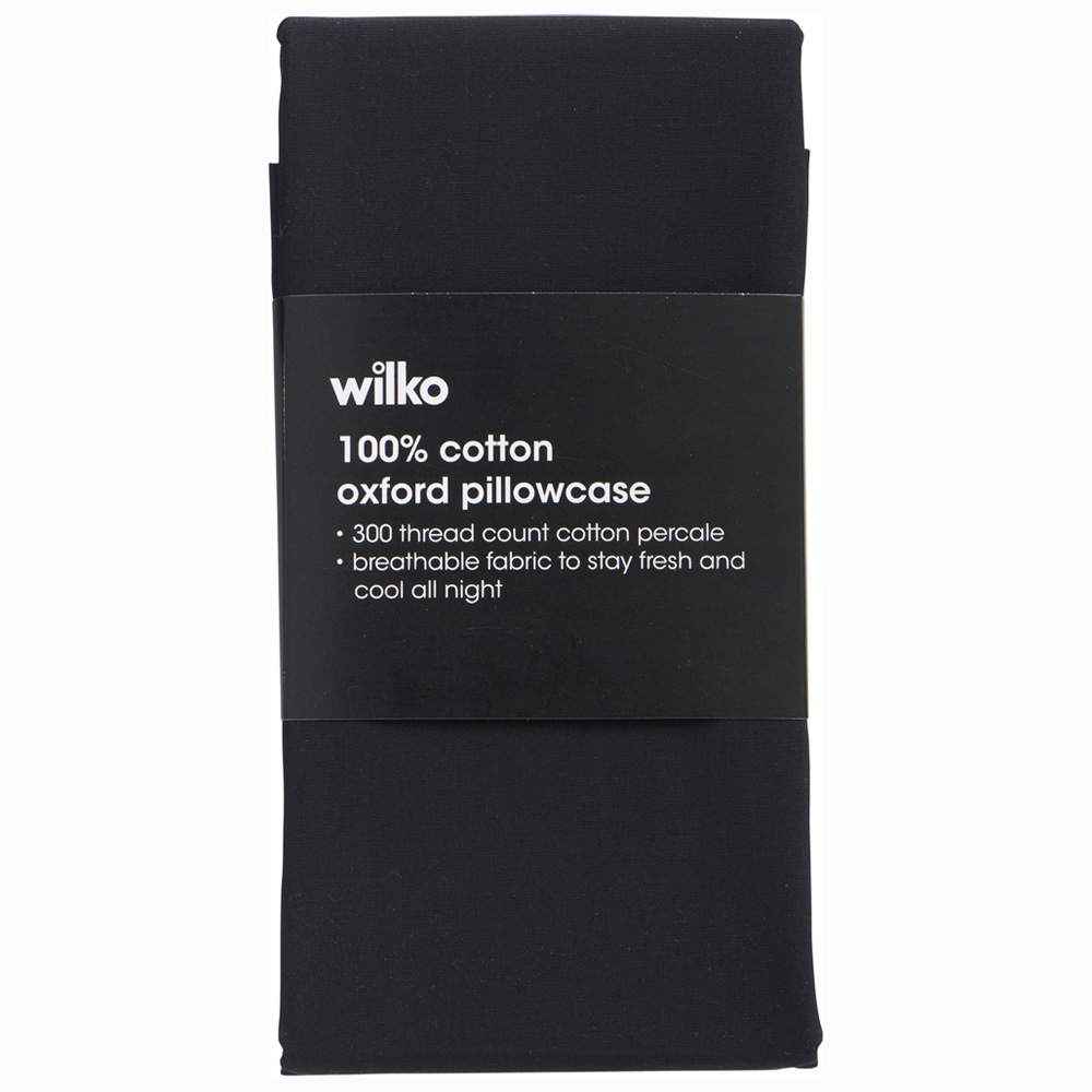 Wilko Best Single Black 300 Thread Count Percale Oxford Pillowcase Image 1