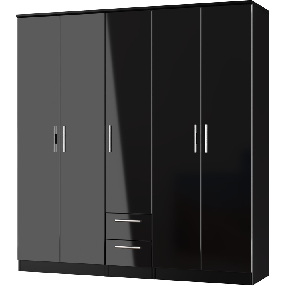 Crowndale Knightsbridge 5 Door 2 Drawer Black Gloss and Black Tall Wardrobe Ready Assembled Image 2