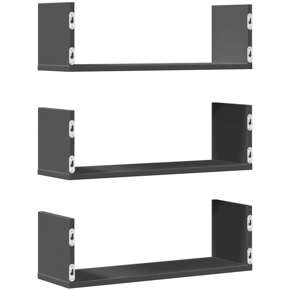 vidaXL 58cm Set of 3 Black Floating Wall Shelf Image 5
