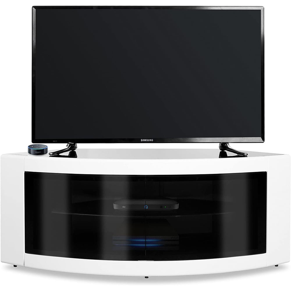 Centurion Supports Pangea 2 Door 2 Shelf Gloss Black and White TV Cabinet Image 4