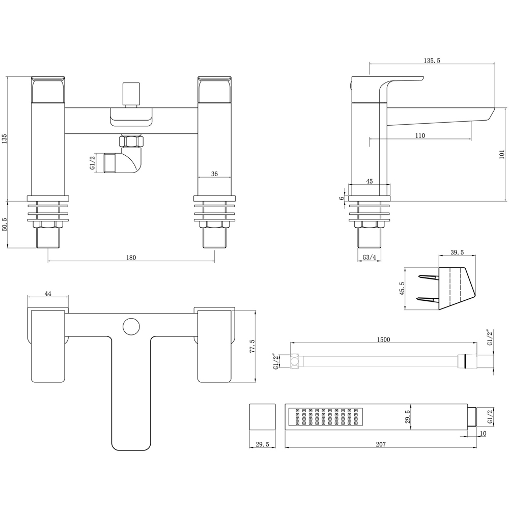 Bathstore Riviera Brushed Brass Bath Shower Mixer Kit Image 3