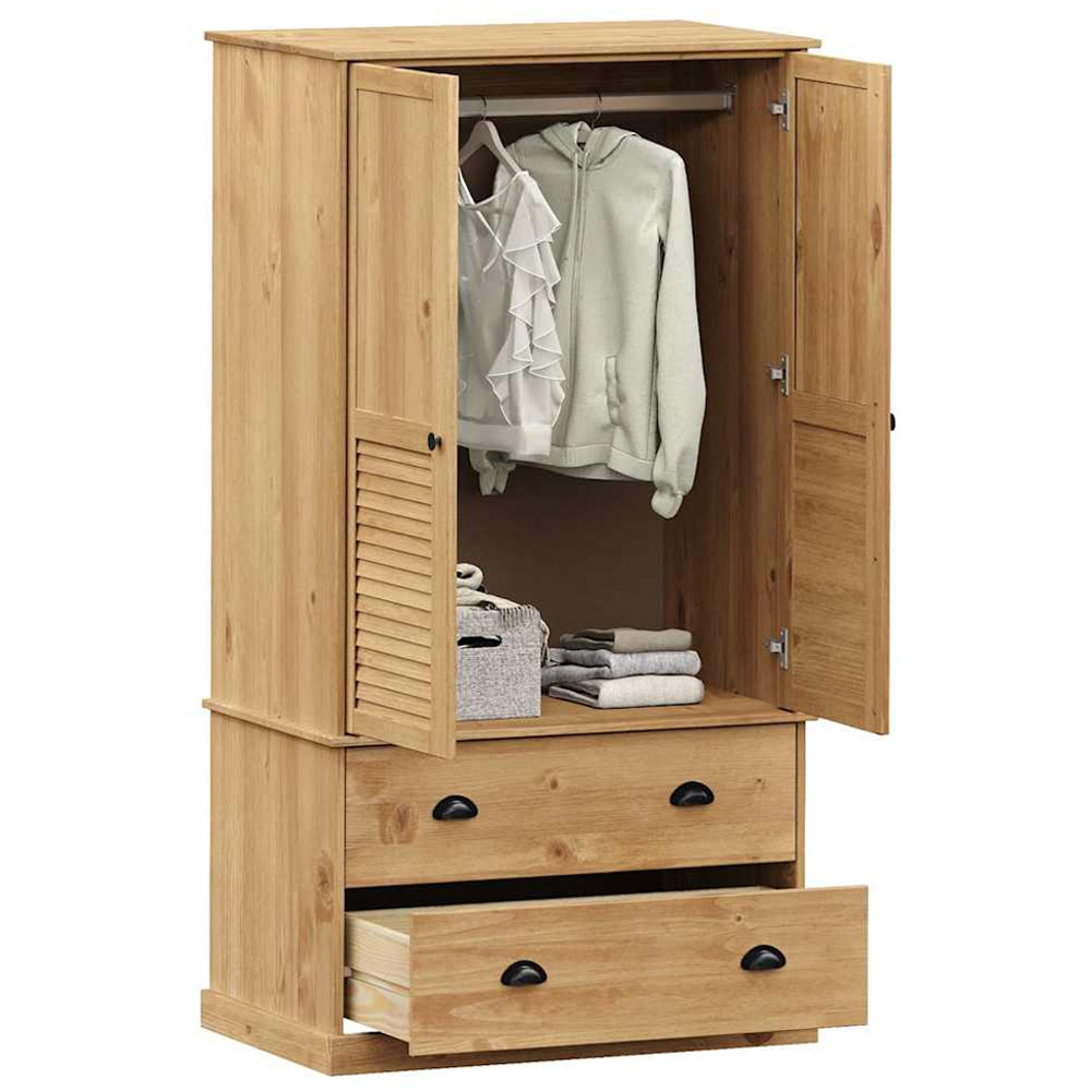 vidaXL Vigo 2 Door 2 Drawer Brown Solid Wood Pine Wardrobe Image 3