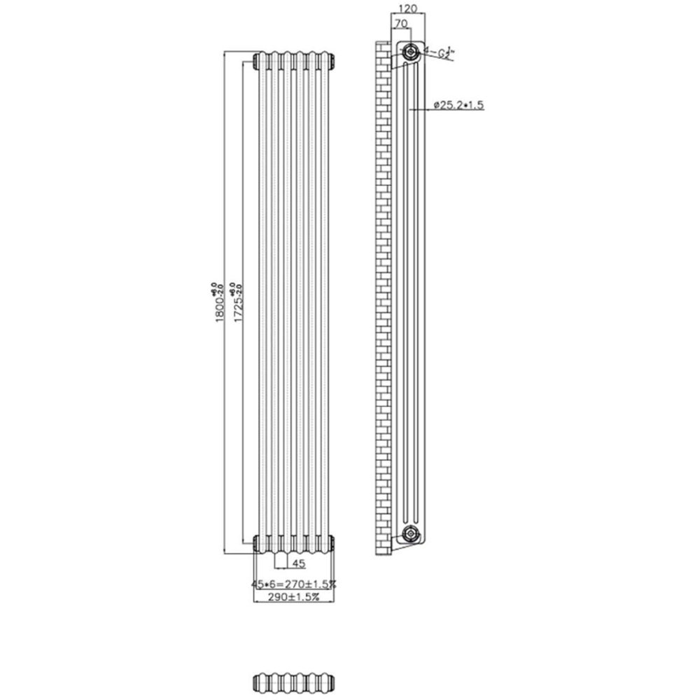Go Bathrooms Clarence Antique Copper 3 Column 6 Section Radiator 1800 x 290mm Image 3