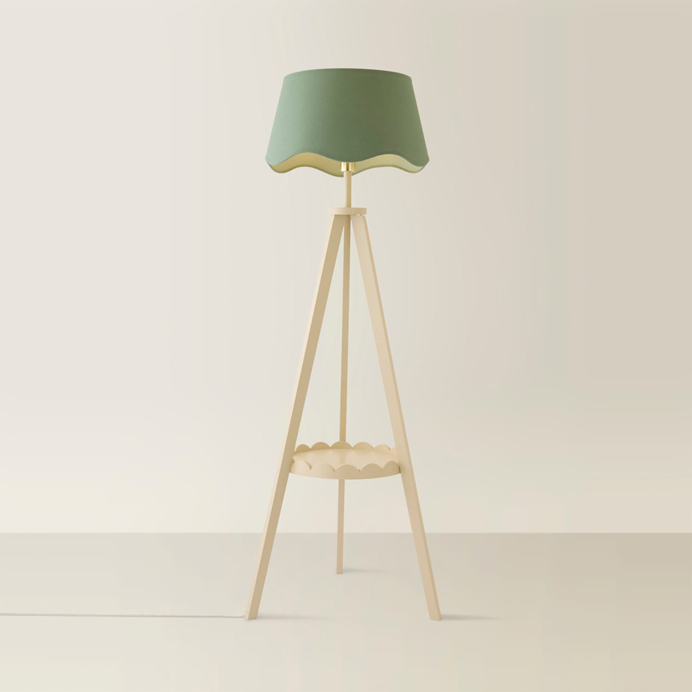 ValueLights Morrigan Sage Green Shade Cream Scallop Tripod LED Floor Lamp with Bulb Image 4
