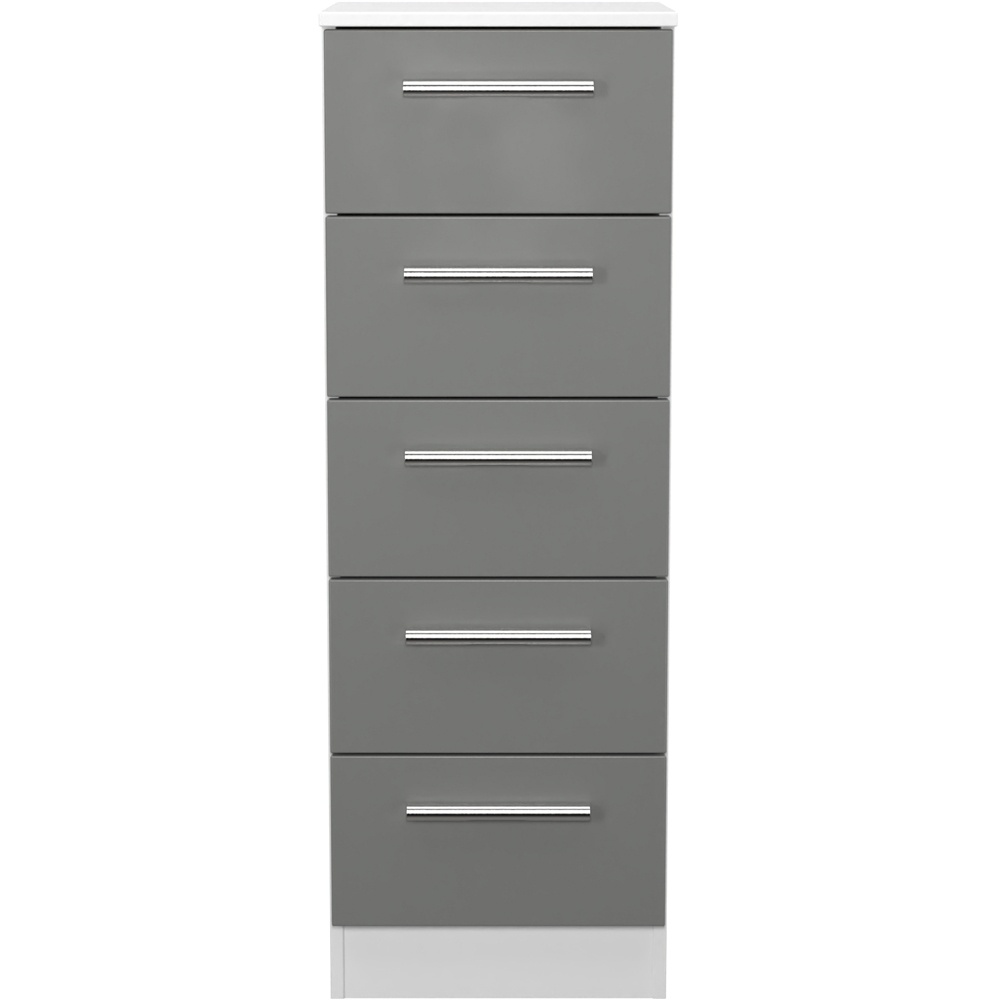 Crowndale Contrast 5 Drawer Dusk Grey and White Tall Bedside Cabinet Ready Assembled Image 3