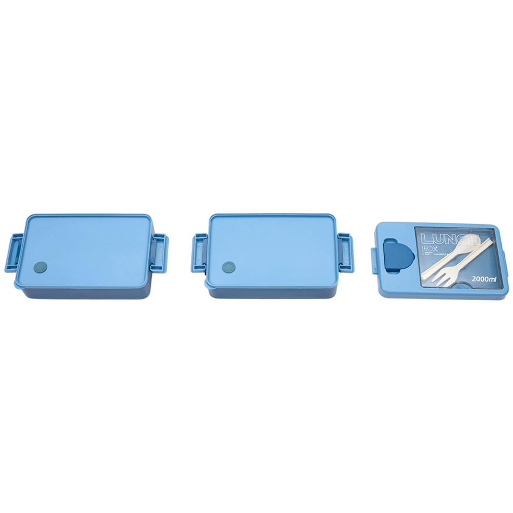 Living and Home 2L 2-Tier Blue Lunch Box with Cutlery and Sauce Container Image 7