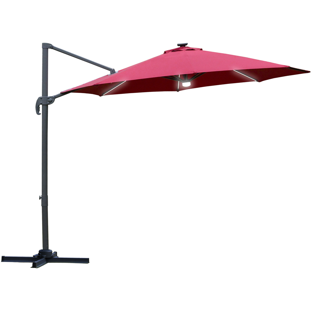 Outsunny Red Solar LED Rotating Cantilever Roma Parasol with Cross Base 3m Image 1