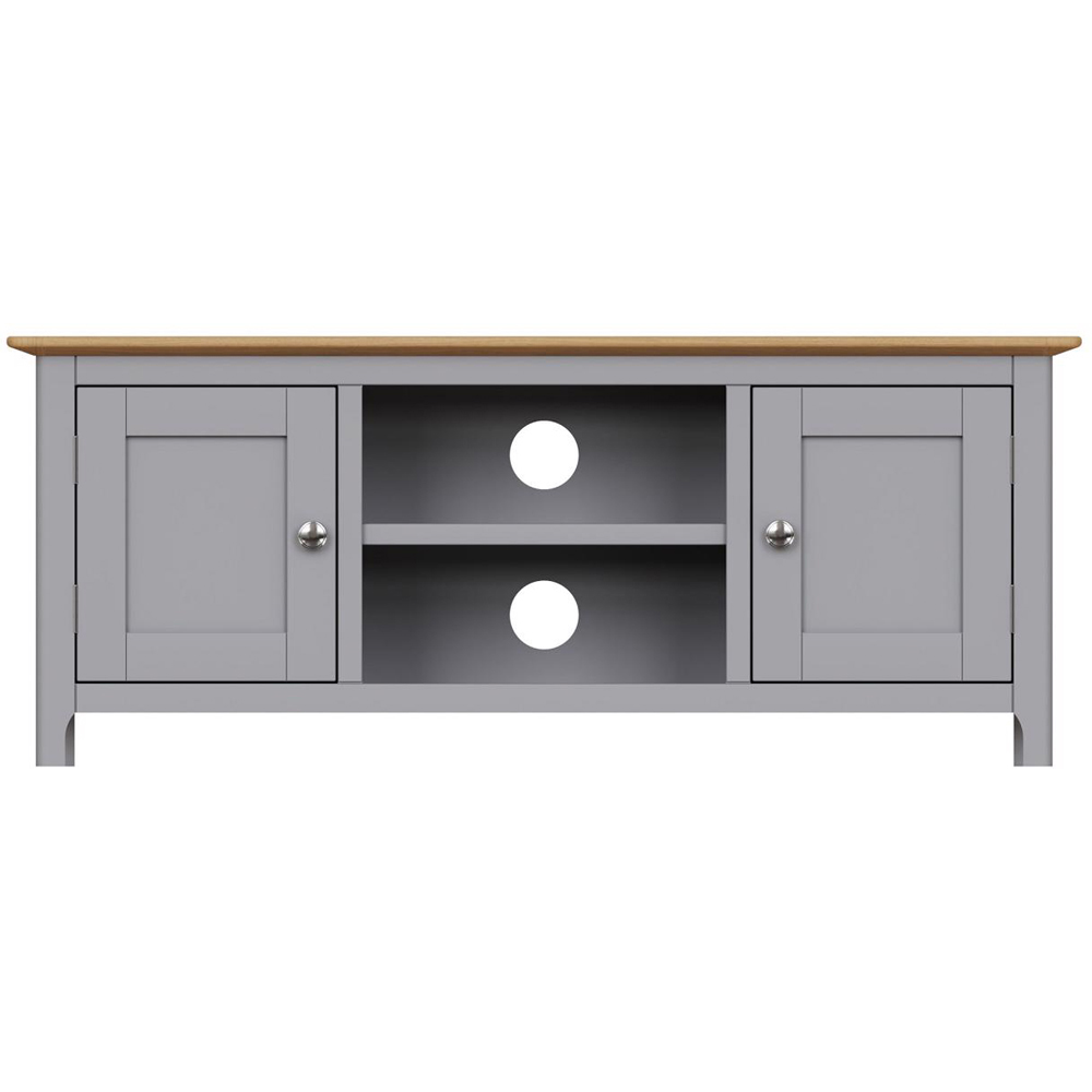 FWStyle Taberno 2 Door 2 Shelf Dove Grey and Oak Wide TV Unit Image 3