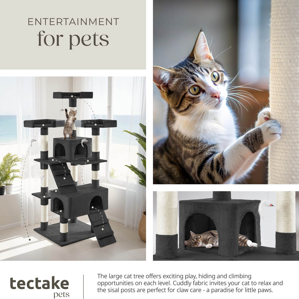 tectake Barney Black Cat Tree with Scratching Posts 170cm Image 7