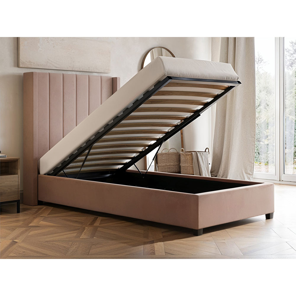 Flair Tiggy Single Pink Velvet Ottoman Bed Image 4