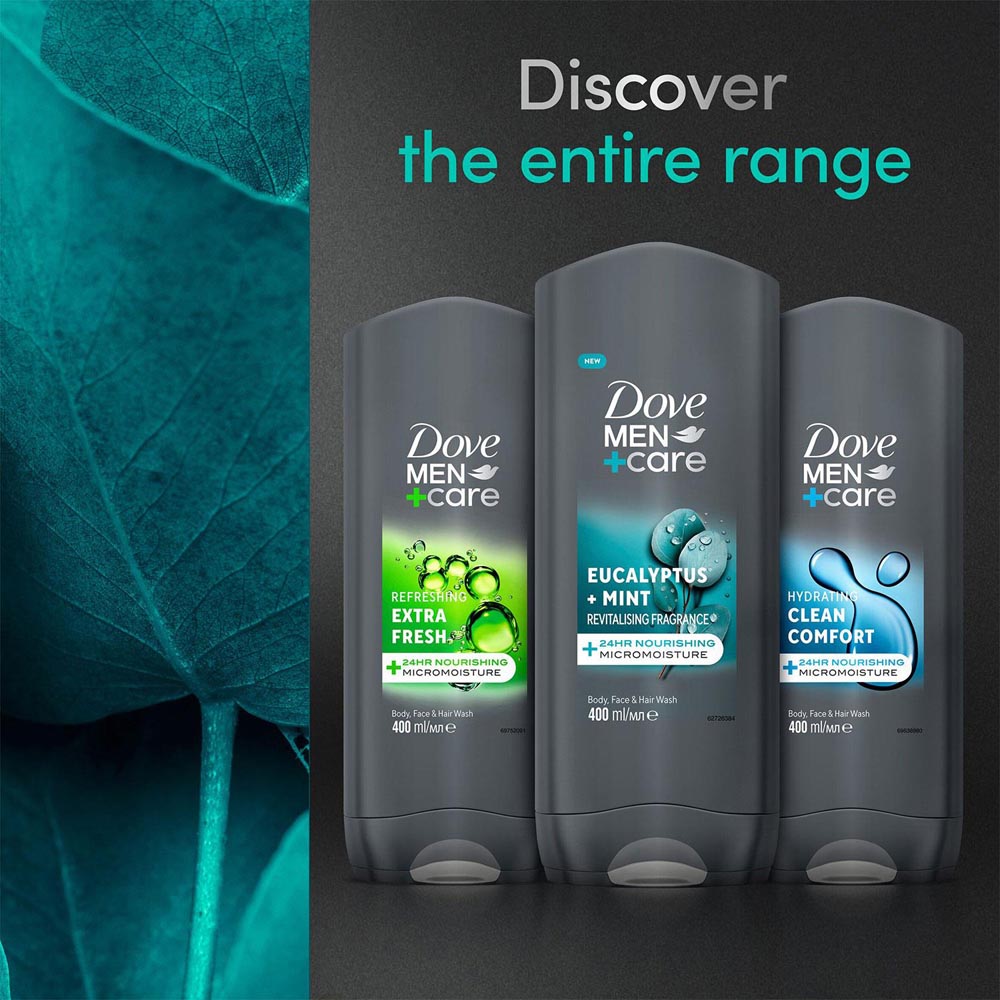 Dove Men + Care Eucalyptus and Mint 3-in-1 Body Face and Hair Wash 400ml 3 Pack Image 4