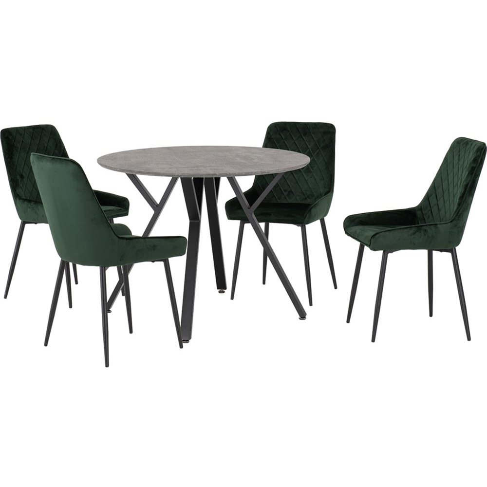 Seconique Athens Avery 4 Seater Round Dining Set Concrete and Emerald Green Image 2