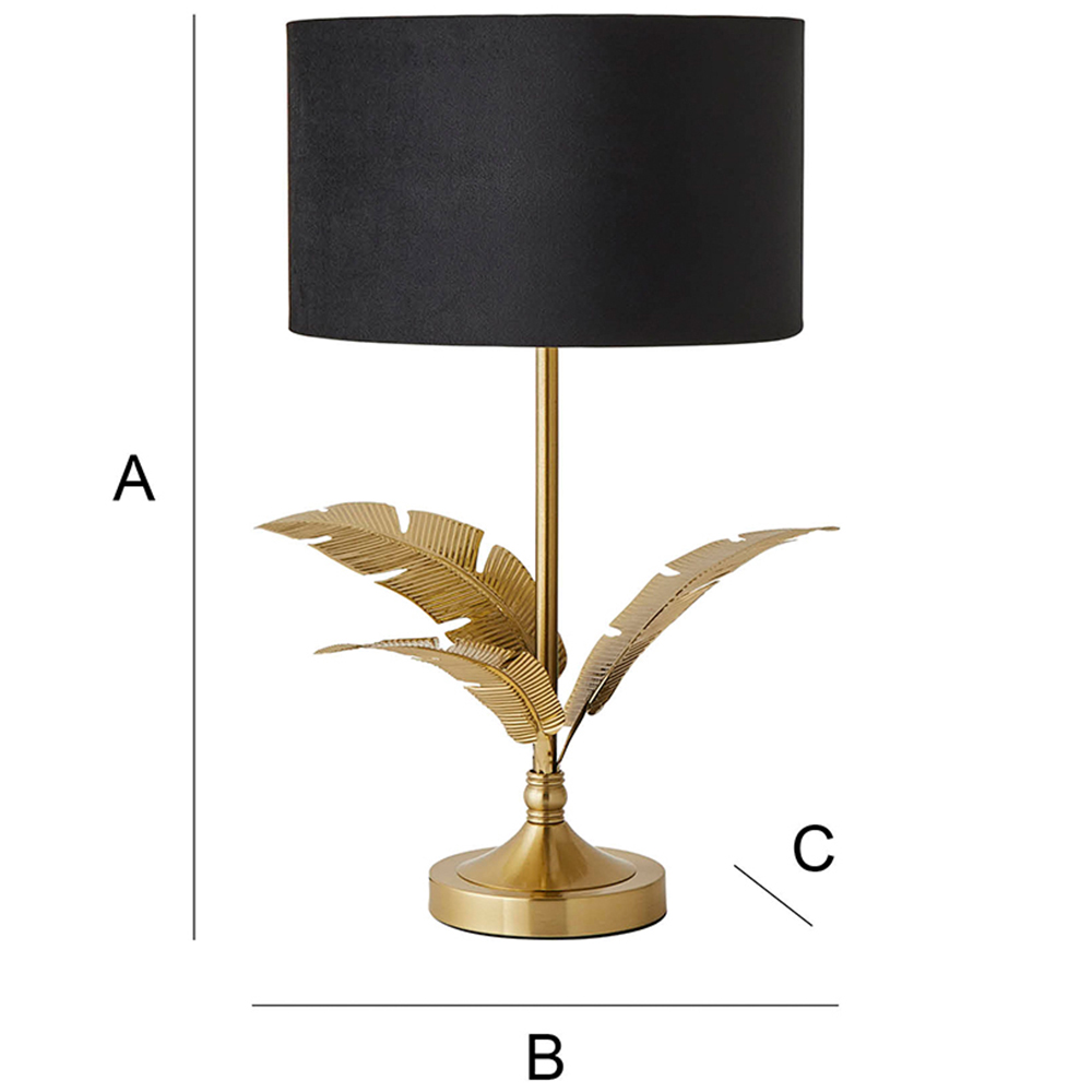 ValueLights Christina Black Velvet and Gold Palm Leaf Table Lamp with Bulb Image 7