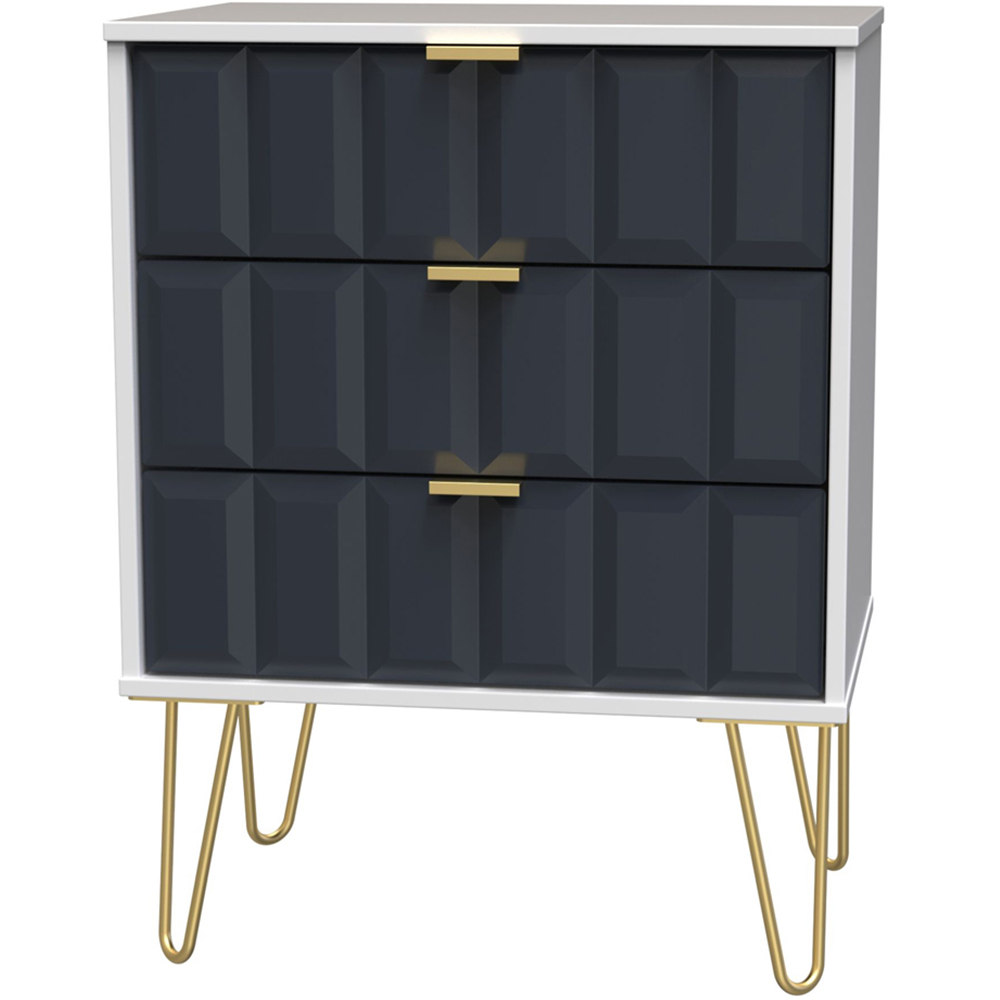 Crowndale Cube 3 Drawer Matt Indigo and White Bedside Table Ready Assembled Image 2