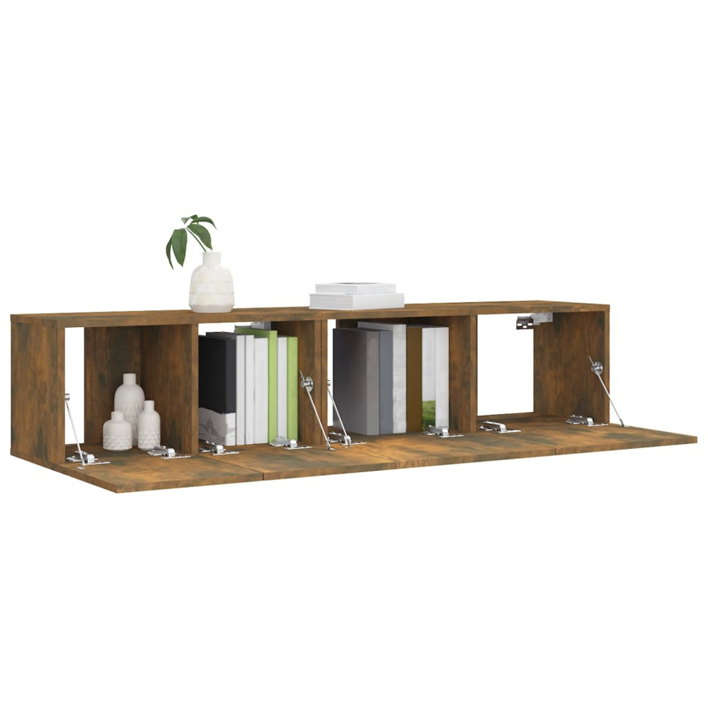 vidaXL 2 Door Smoked Oak Wall Mounted TV Cabinet Set of 2 Image 3