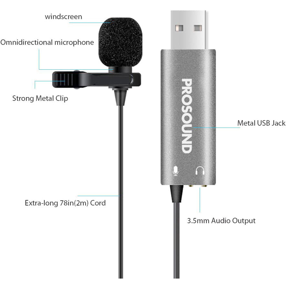 ProSound Lavalier USB Microphone with 3.5mm Audio Socket Image 5