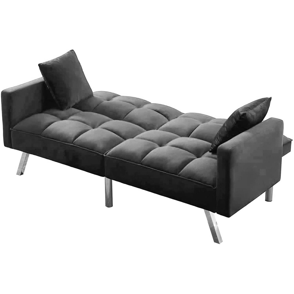 Portland 2 Seater Grey Velvet Sofa Bed with Pillows Image 4