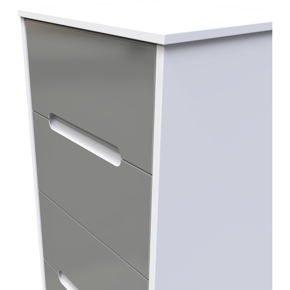 Crowndale Monaco 5 Drawer Grey Gloss and White Tall Bedside Cabinet Ready Assembled Image 5
