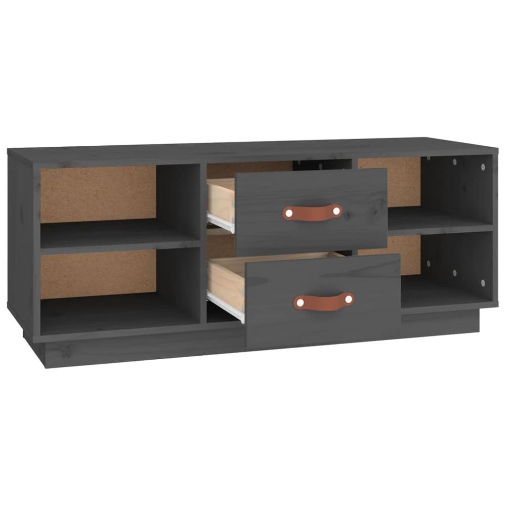 vidaXL 2 Drawer 4 Shelf Grey Solid Pine Wood TV Cabinet Image 7