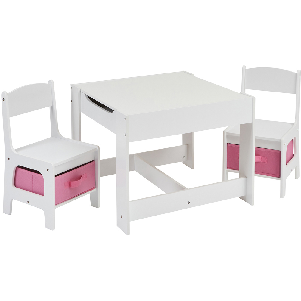 Liberty House Toys Kids White and Pink Table and 2 Chairs Set with Storage Bins Image 2