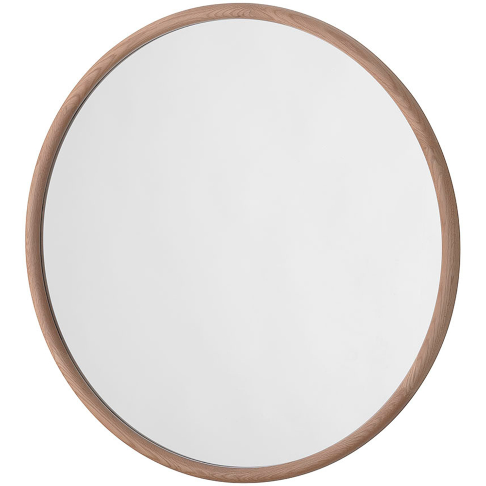 Yearn Solid Oak Round Wall Mirror 90cm Image 1