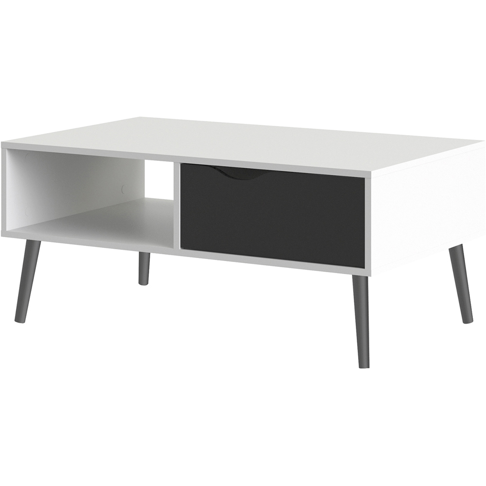 Florence Single Drawer Single Shelf White and Matt Black Coffee Table Image 4