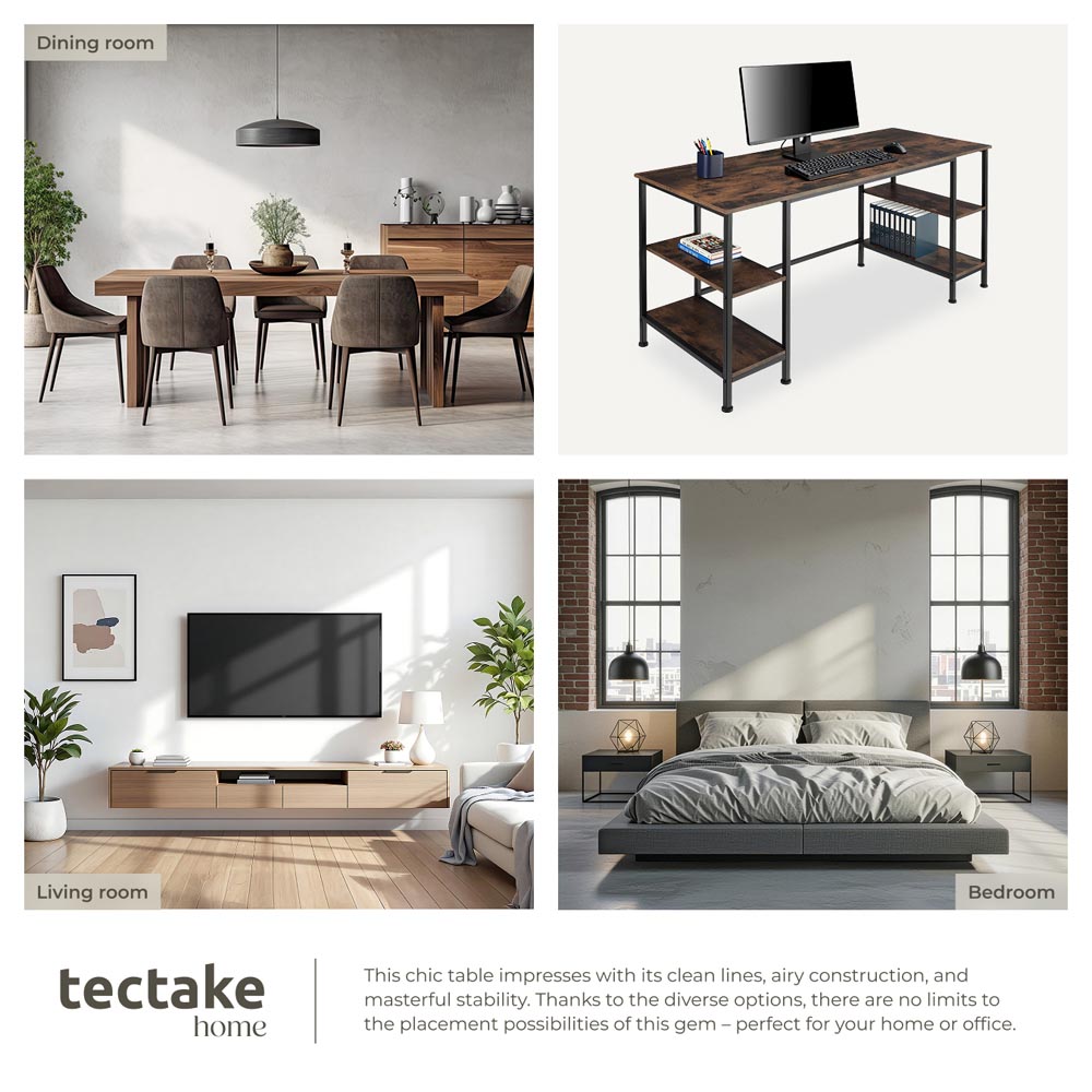 tectake 4 Shelf Industrial Dark Wood Desk Image 5