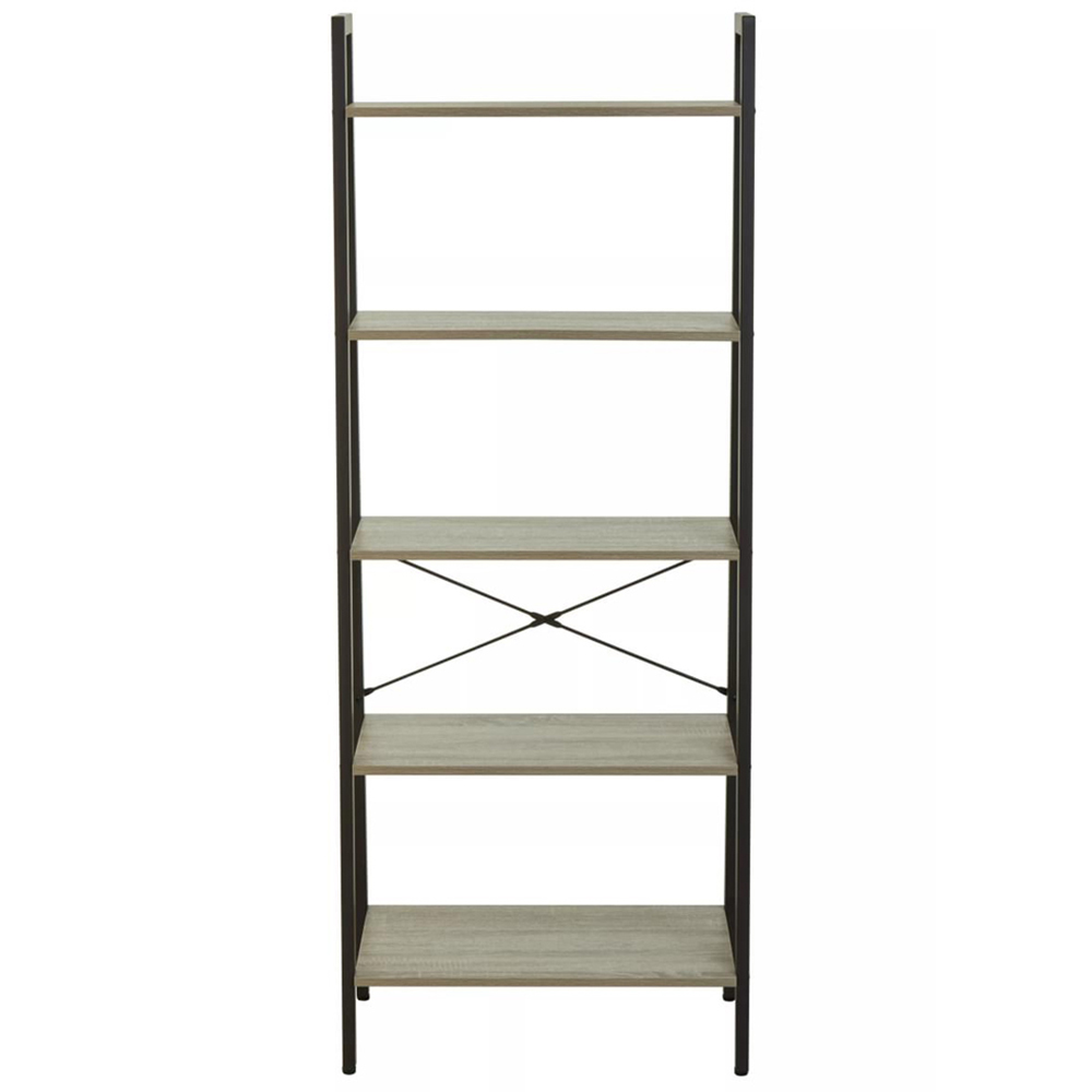 Premier Housewares Bradbury 5 Shelf Grey Oak Veneer Ladder Bookshelf Image 3