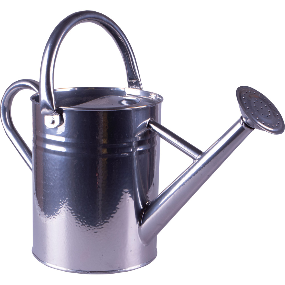 St Helens Silver Metal Watering Can with Sprinkler Nozzle 4L Image 1