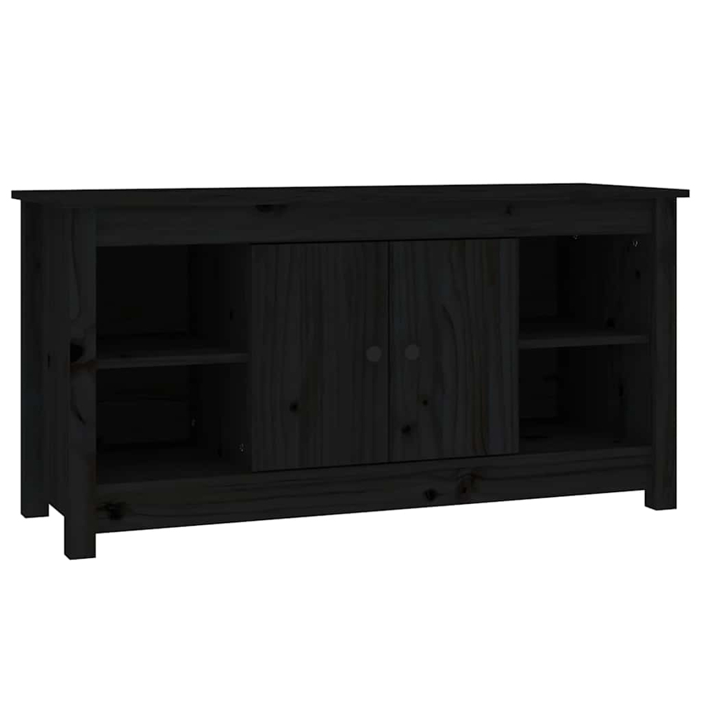 vidaXL 2 Door 4 Shelf Black Solid Pine Wood TV Cabinet Image 2