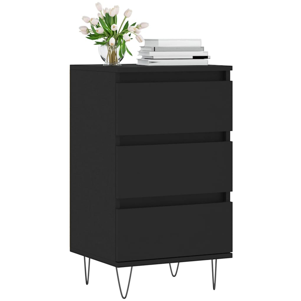 vidaXL 3 Drawer Black Wooden Sideboard with Metal Legs Image 4