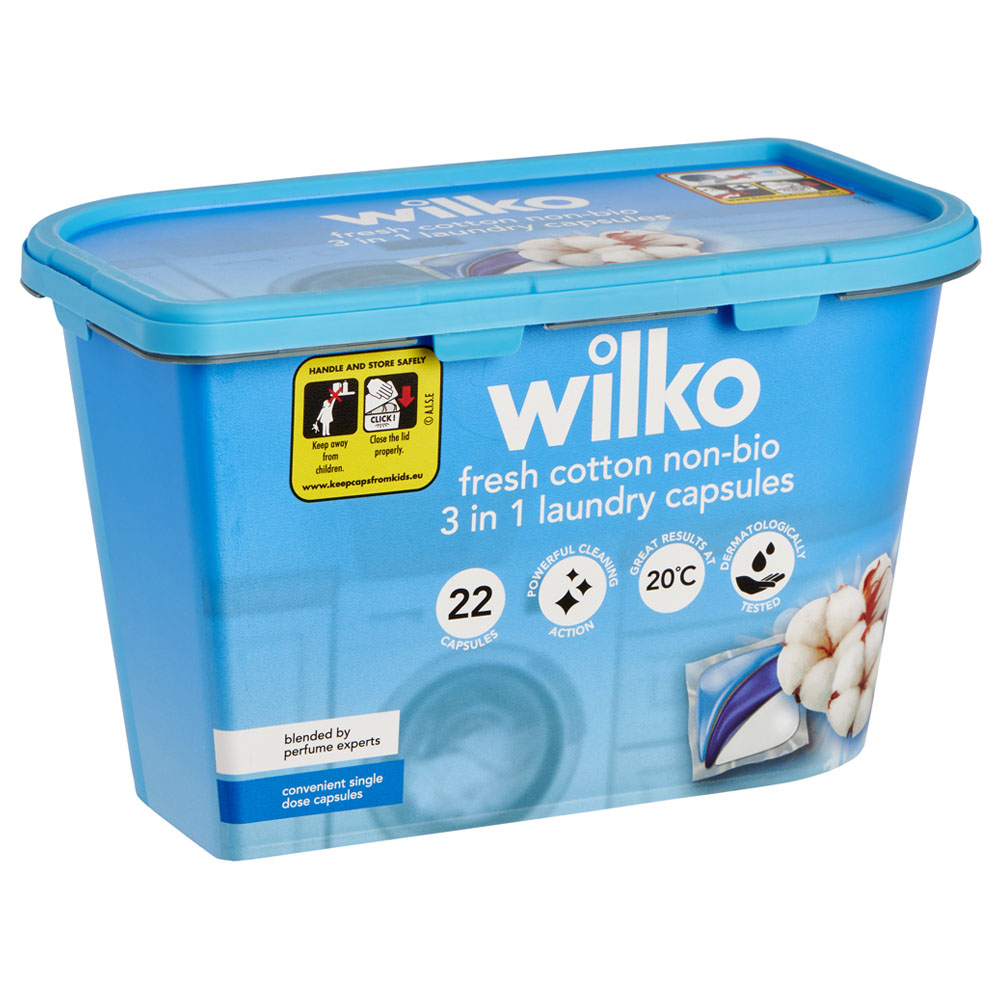 Wilko Non-bio Fresh Cotton 3 In 1 Laundry Capsules 22 Washes Image 1