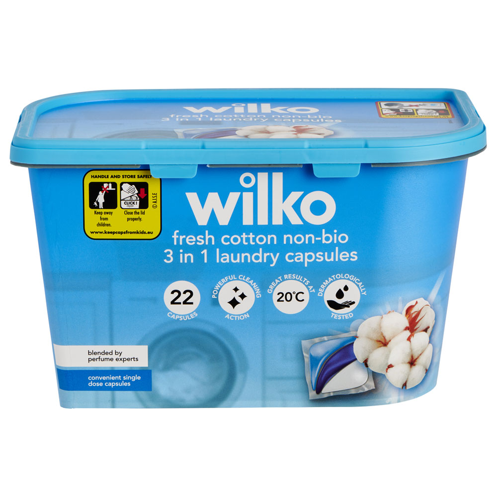 Wilko Non-bio Fresh Cotton 3 In 1 Laundry Capsules 22 Washes Image 3