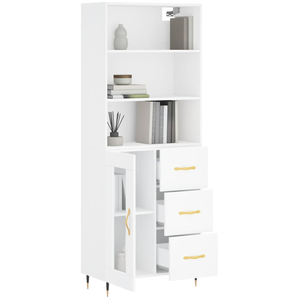 vidaXL Single Glass Door 3 Drawer 3 Shelf White Tall Highboard Image 3