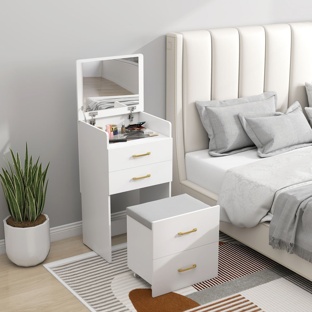 HOMCOM 4 Drawer 3 in 1 Mirror Dressing Table with Cushioned Stool Image 3