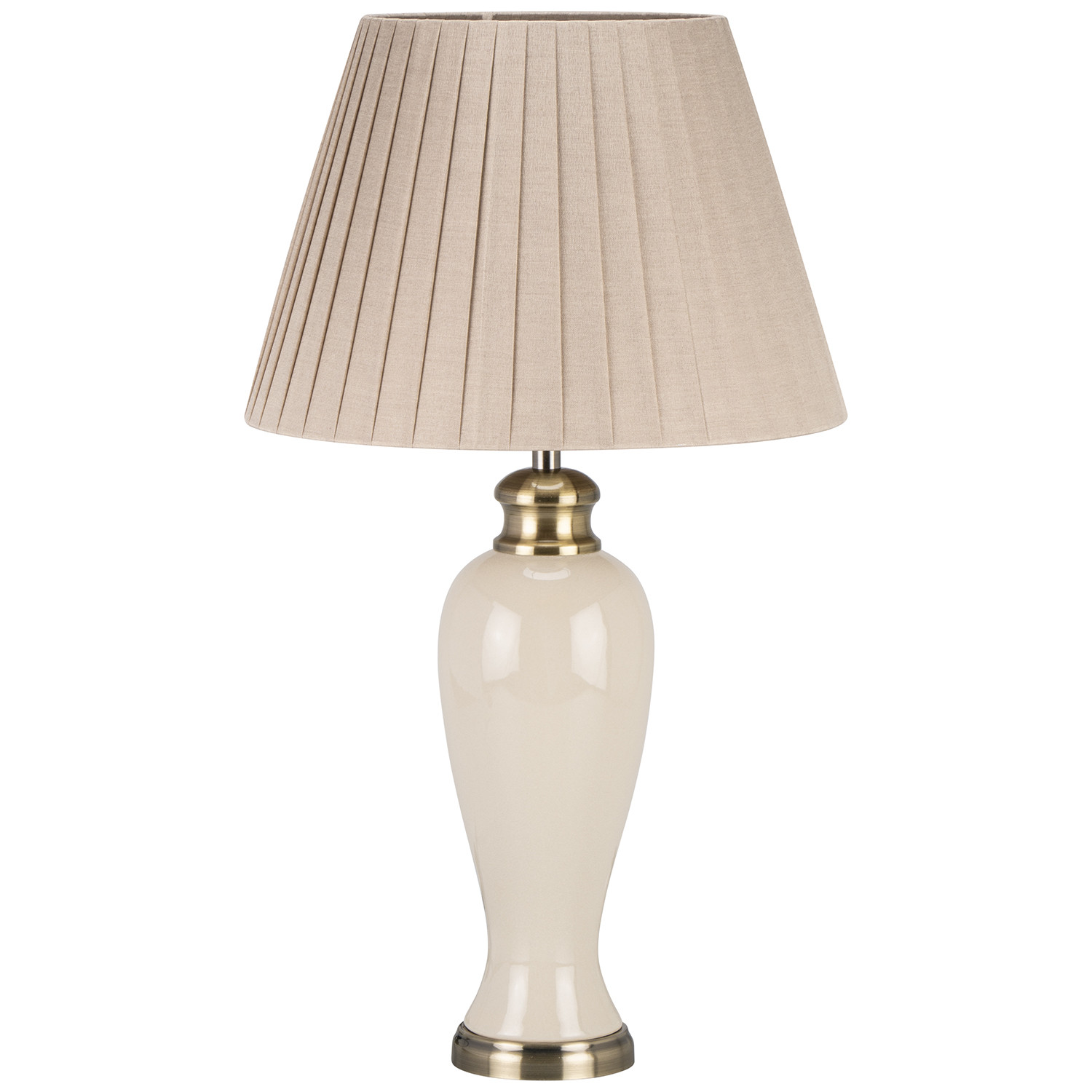Ivory Ceramic and Brass Vintage Lamp with Pleated Shade Image 1