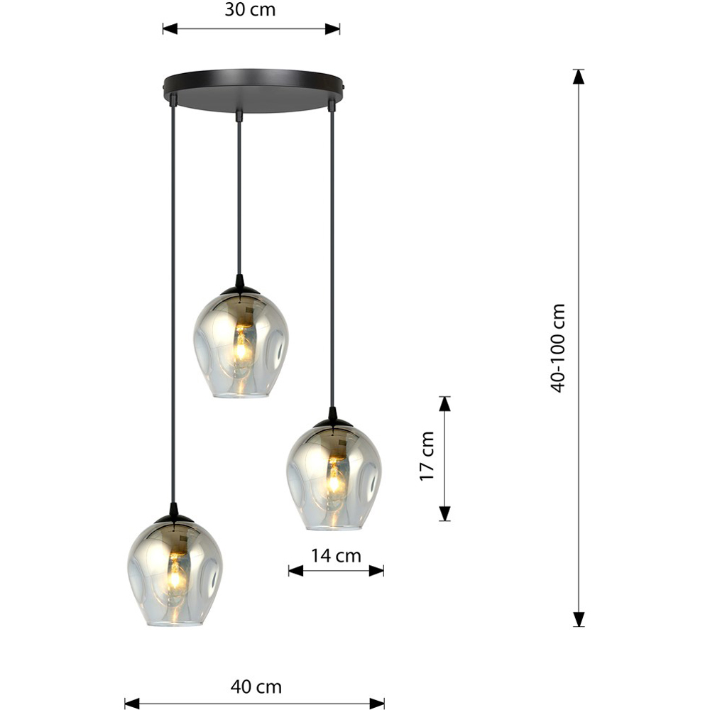 Emibig Istar Prem 3 Light Graphite Shade Black E27 Ceiling Pendant Light Image 8