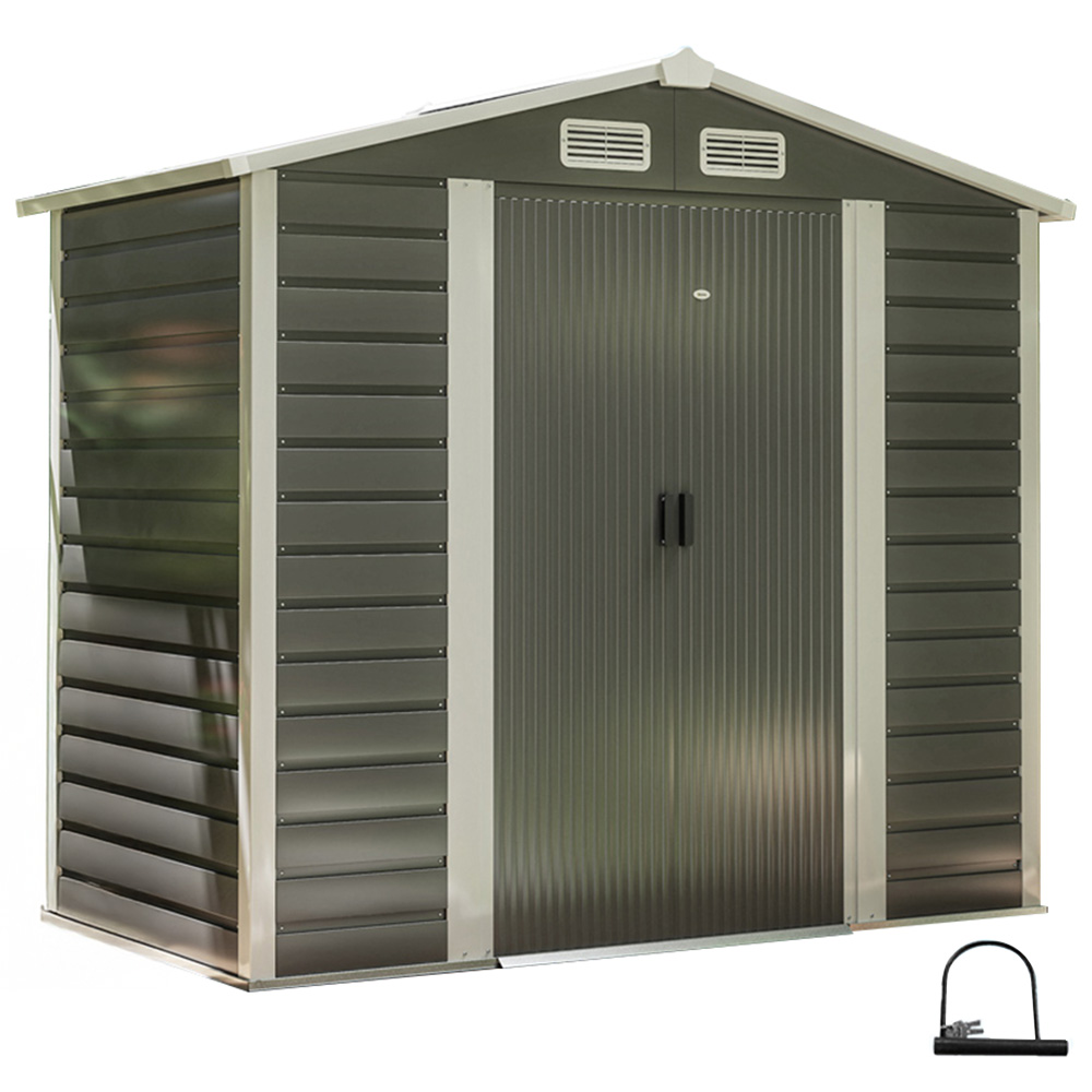 Outsunny 6.8 x 3.7ft Dark Grey Metal Shed with Lock Image 1