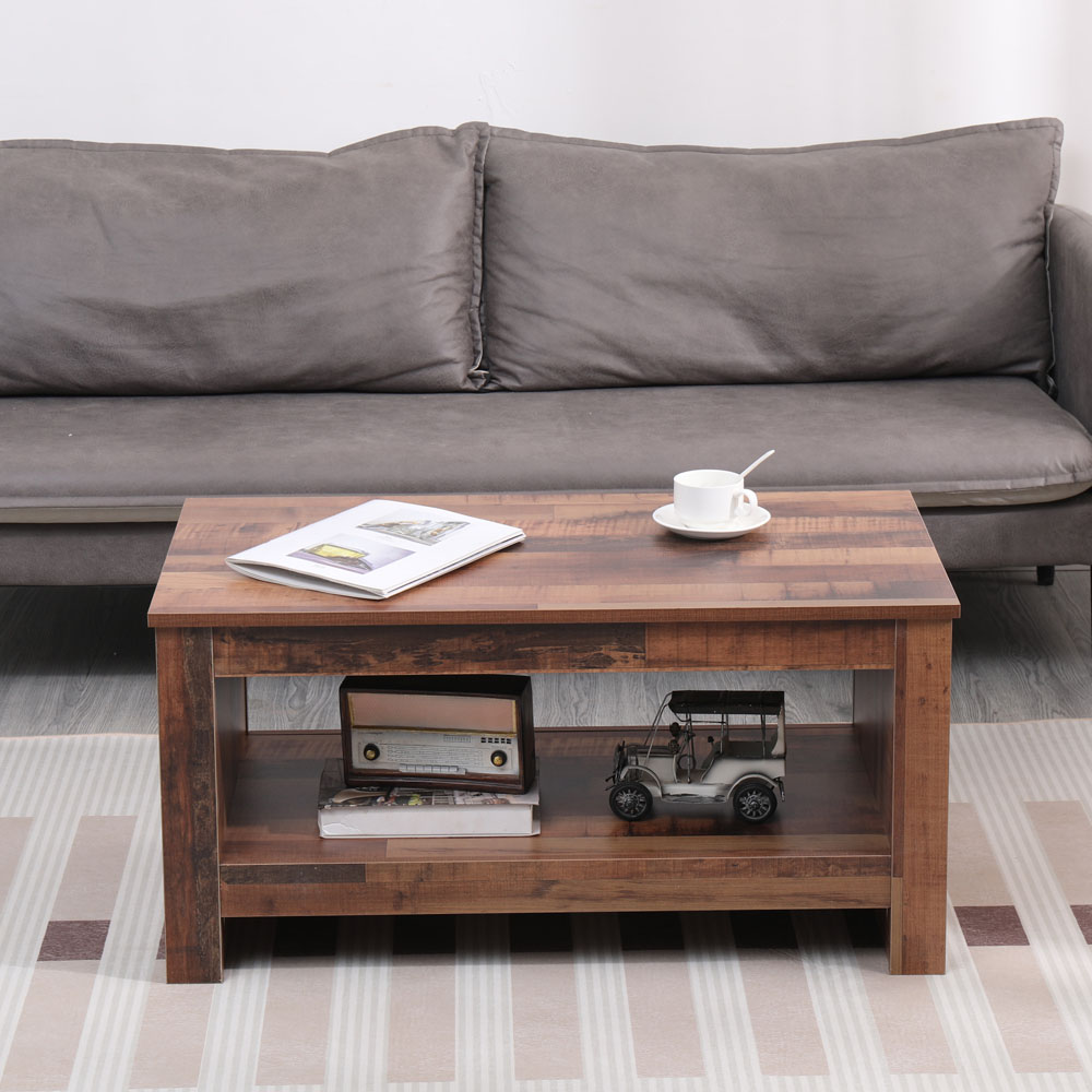 FurnitureHMD Single Shelf Industrial Style Wooden Coffee Table Image 8