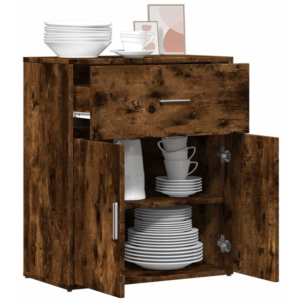 vidaXL 2 Door Single Drawer Smoked Oak Sideboard Image 4