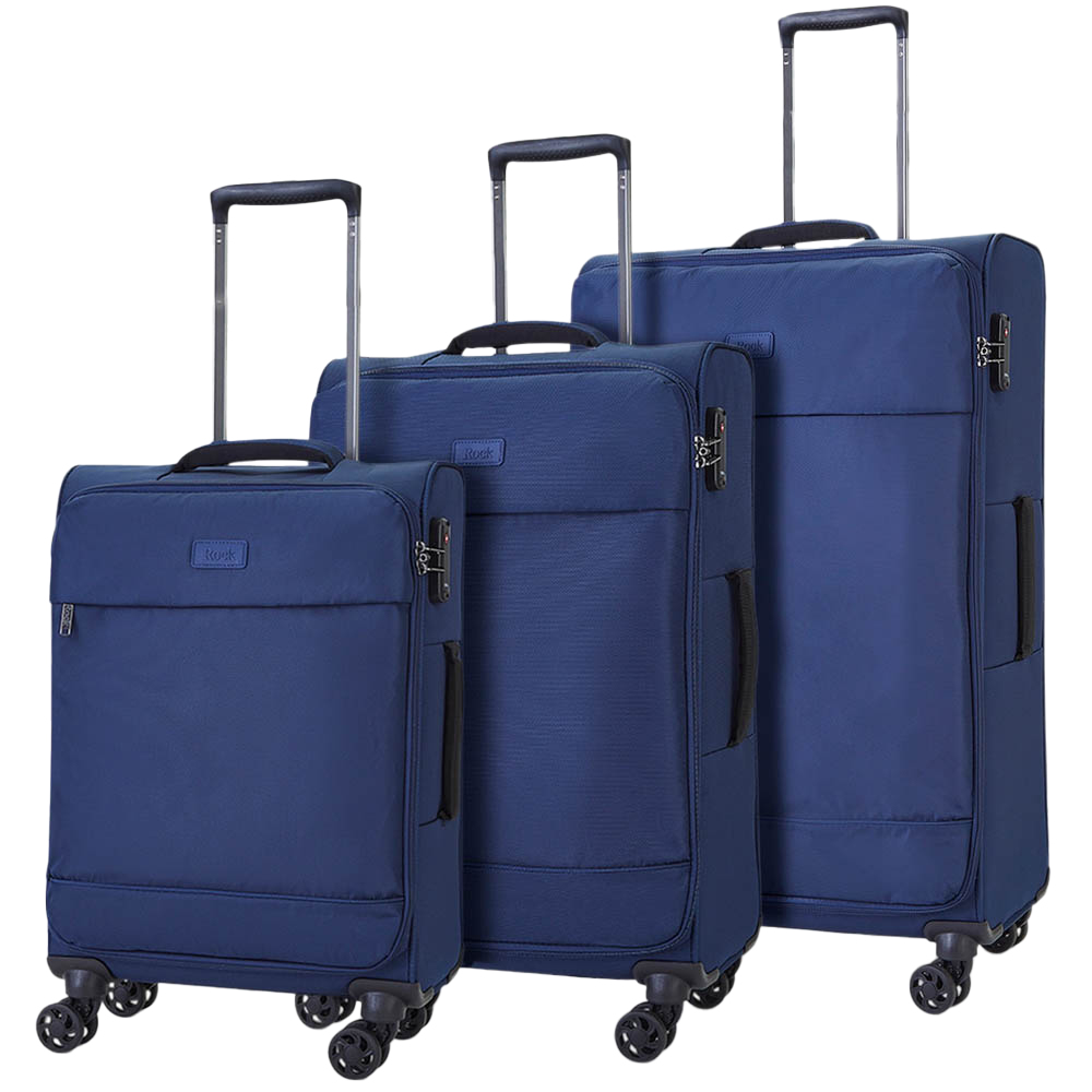 Rock Luggage Paris Set of 3 Navy Softshell Suitcases Image 1
