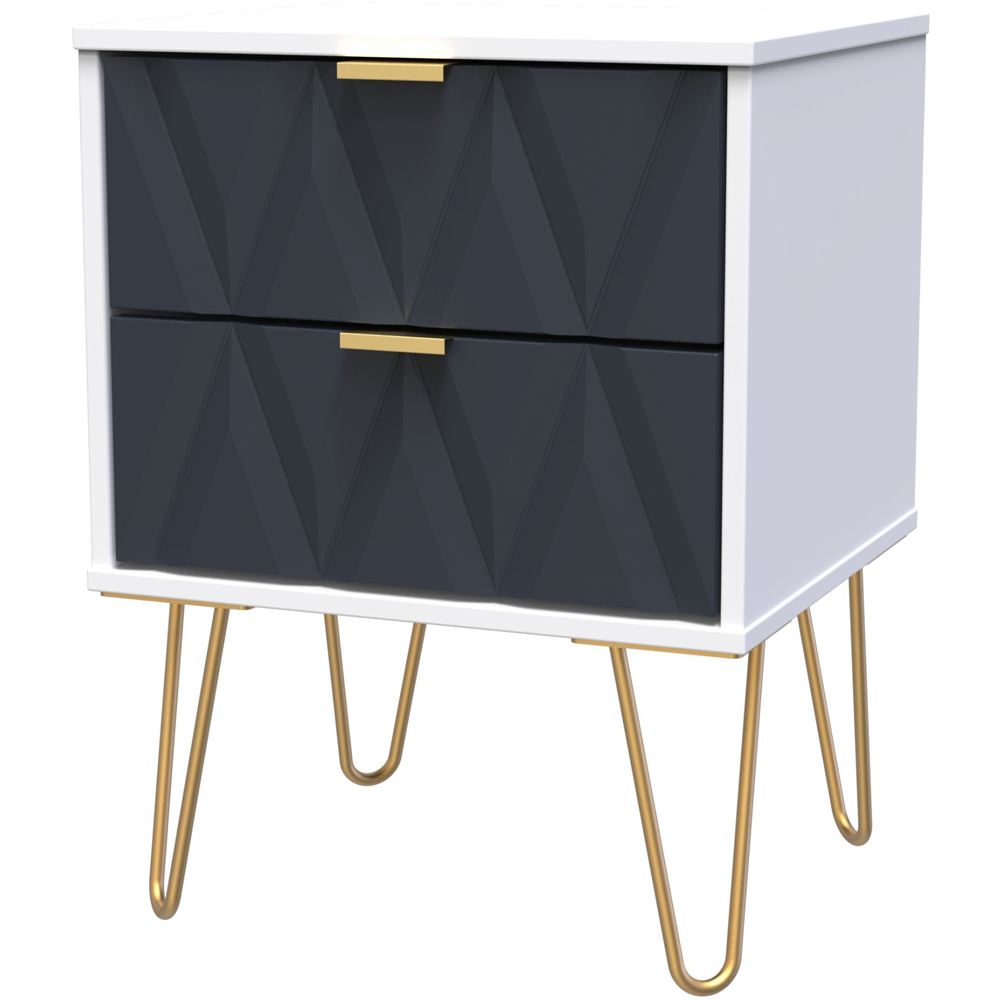 Crowndale Diamond 2 Drawer Matt Indigo and White Bedside Table Image 2