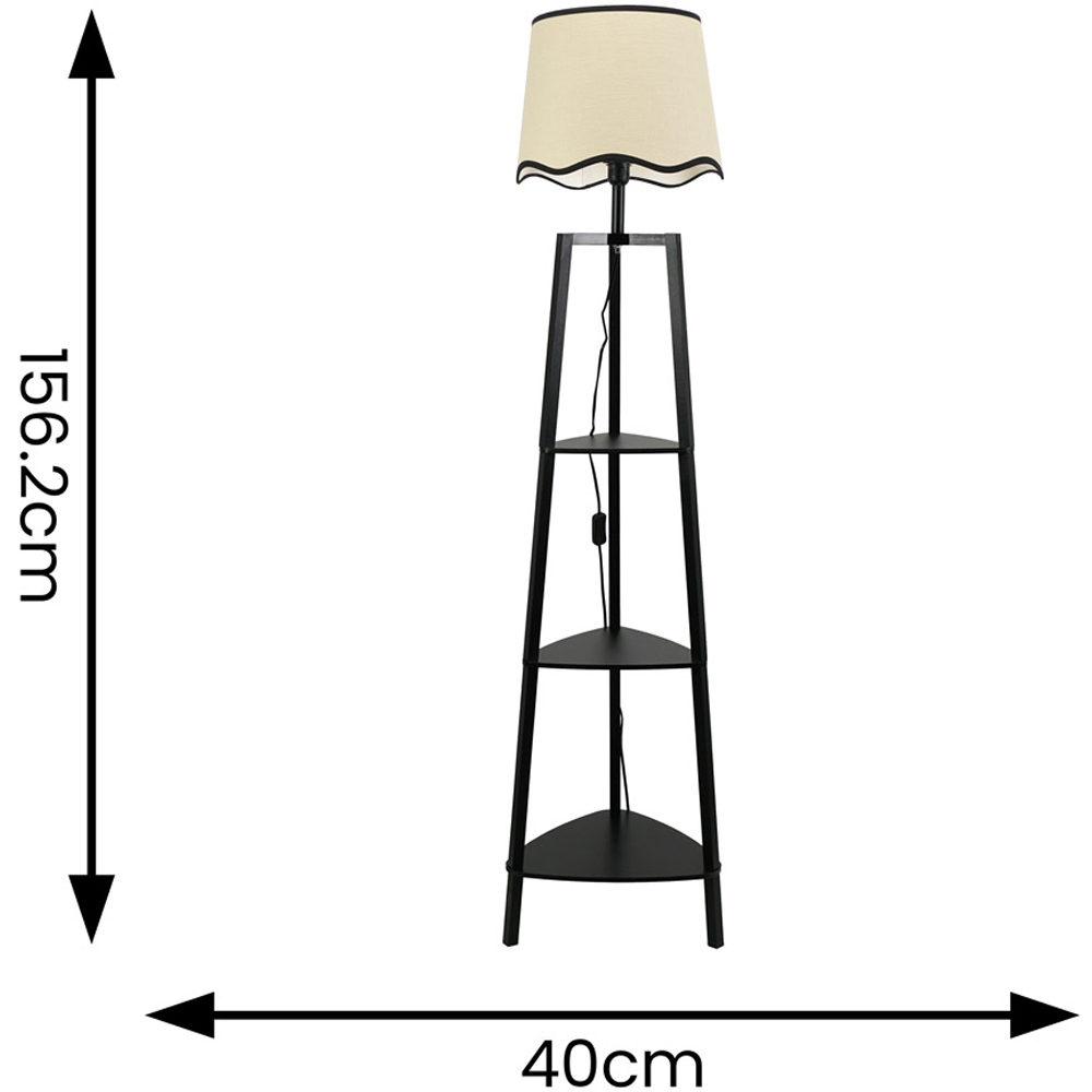 ValueLights Hiru Black 3 Shelf Black Trim Scallop Shade Floor Lamp with Bulb Image 4