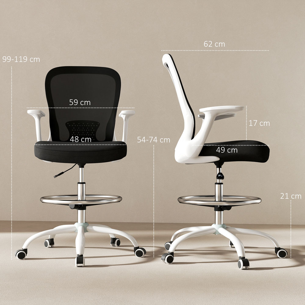 Portland Black and White Mesh Draughtsman Drafting Office Chair Image 9