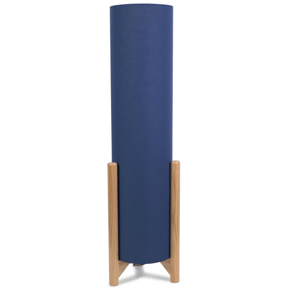 ValueLights Henry Tall Navy Fabric Shade Wooden Base Midi LED Floor Lamp Image 1