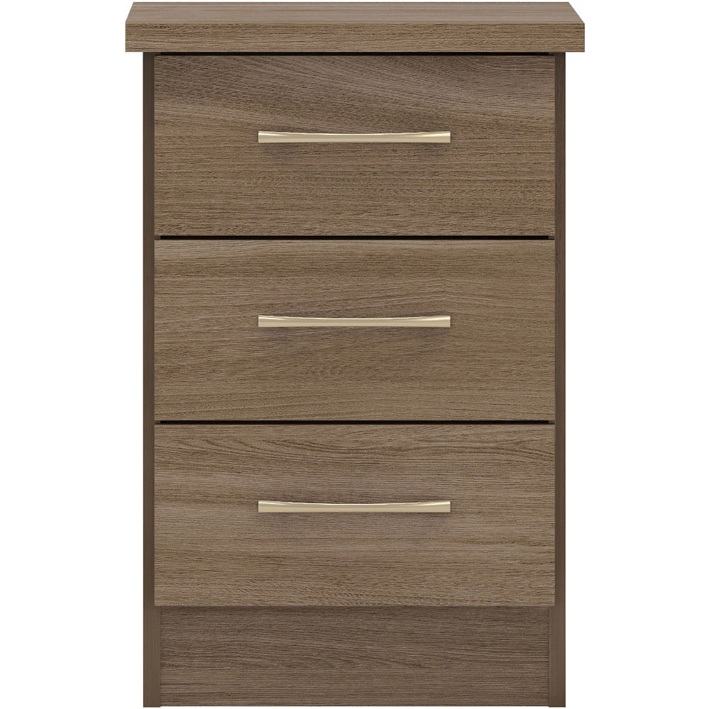 Seconique Nevada 3 Drawer Rustic Oak Effect Bedside Table Image 3
