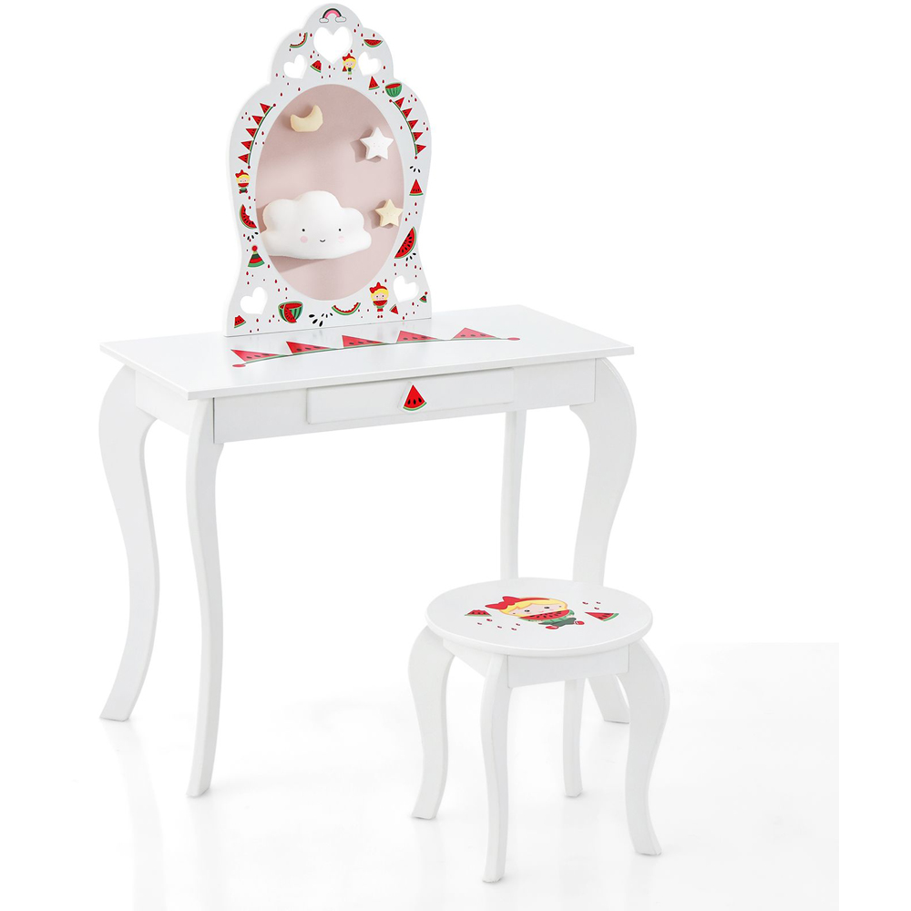 Costway Single Drawer 2 in 1 Kids Vanity Set with Mirror Image 2