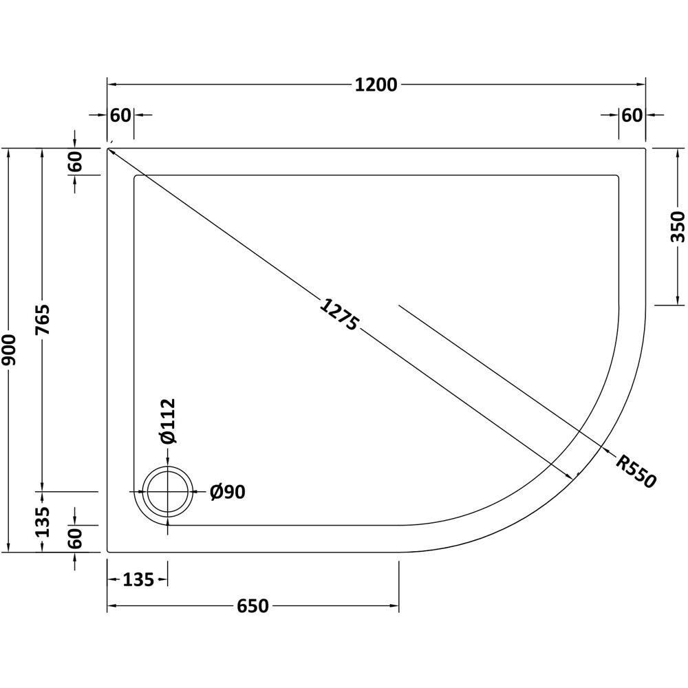 nuie White Slip Resistant Offset Quadrant Shower Tray Right Hand 1200 x 900mm Image 2
